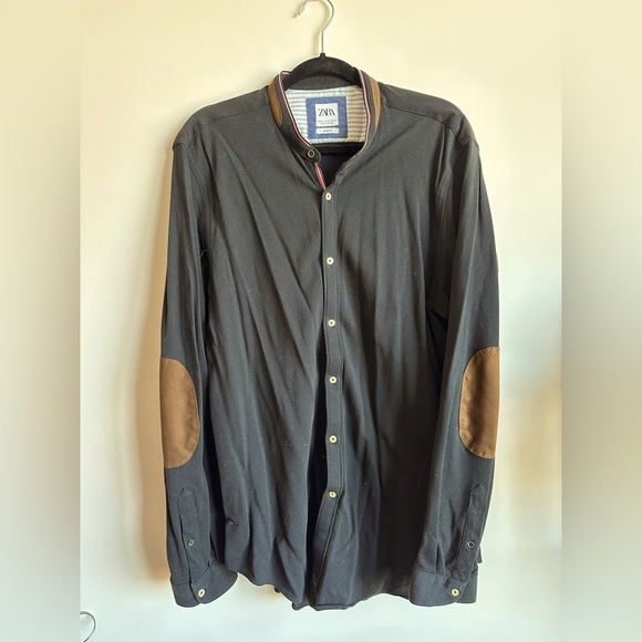 ZARA | Man Elbow Patch Shirt | Black with brown patches - Picture 1 of 2